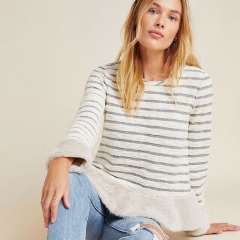 MAEVE ANTHROPOLOGIE ASTOR FUR-TRIMMED PULLOVER